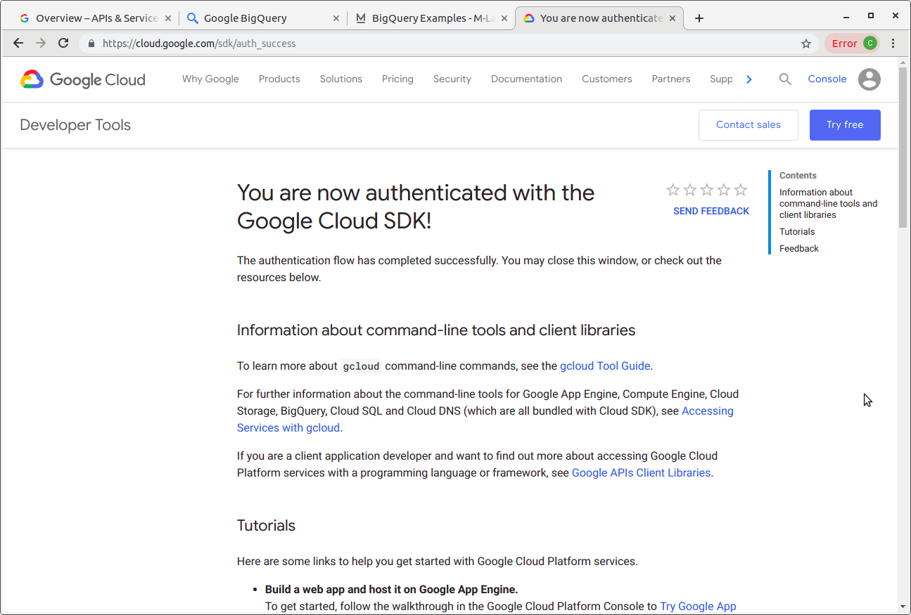 Google Cloud SDK - successfully authenticated